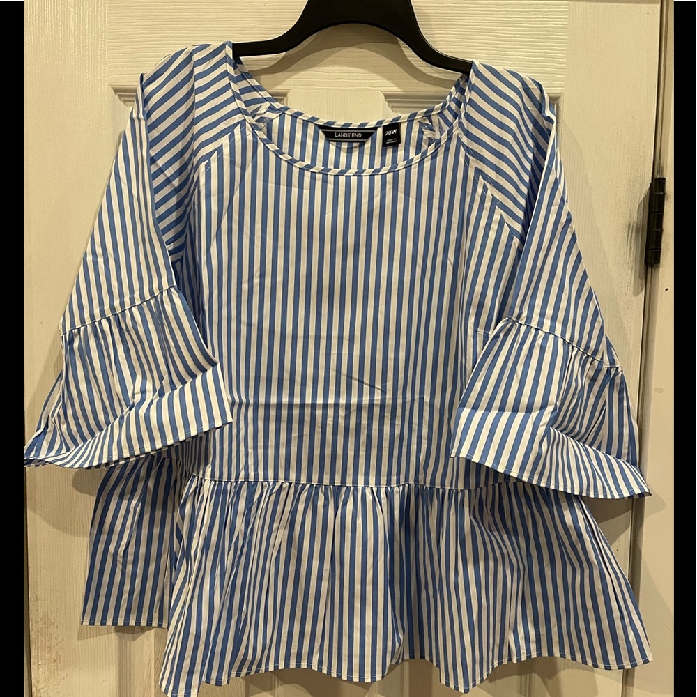 New Lands End Plus Size Striped Bell Half Sleeve Swing Top Blouse Shirt Nautical